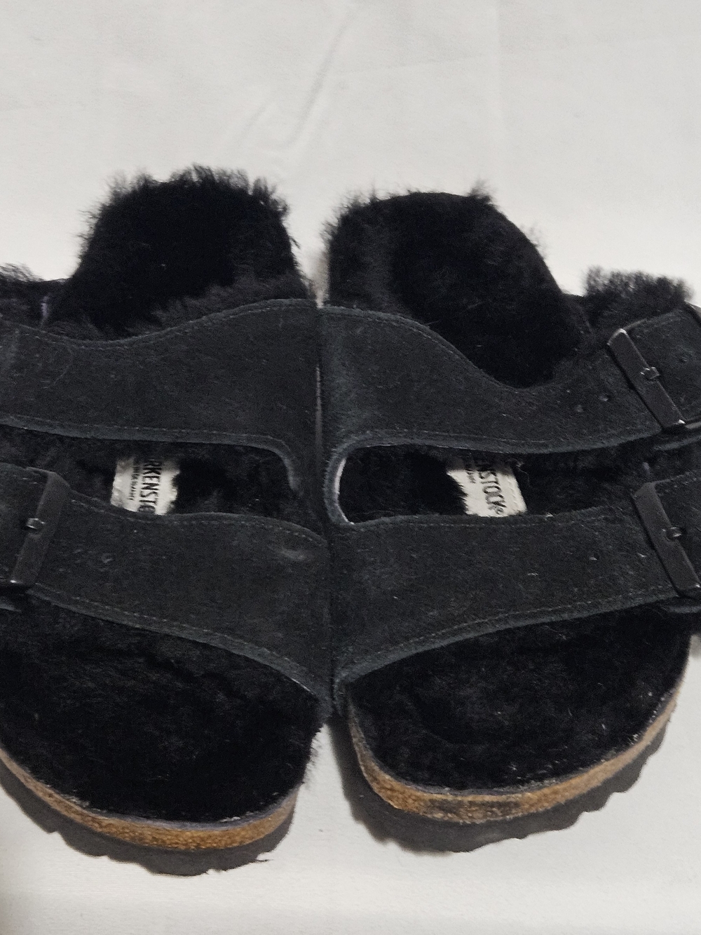 Birkenstock Arizona Shearling black suede shearling lined sandals Women's 6